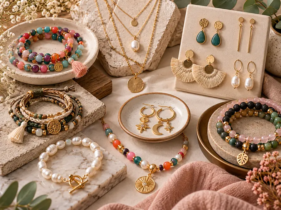Pulseras, collares y pendientes de bisutería creativa