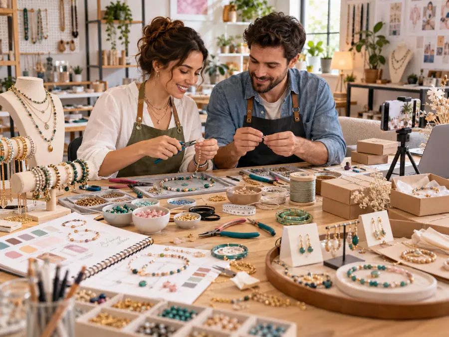 Dos personas diseñando bisutería juntas